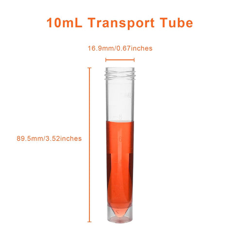 Clear Plastic Graduated Test Tubes 10ml, Sterile Sample Storage Container with Screw Cap, Case of 50
