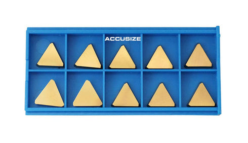 Accusize Industrial Tools TPG32(TPGN1603) Tin Coated Carbide Inserts, T Shaped, 10 Pcs/Box, 2127-1029x10