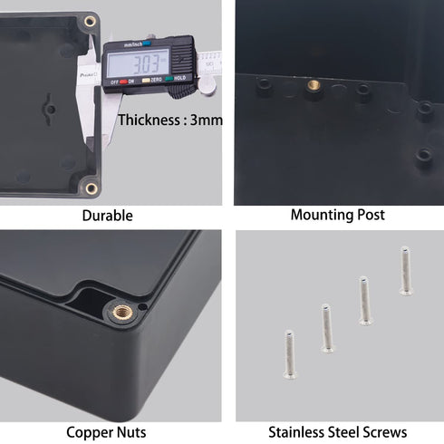 Watertight Junction Box, IP67 Waterproof Project Box Durable ABS Plastic for DIY Electrical Project with Wall Fixed Ear