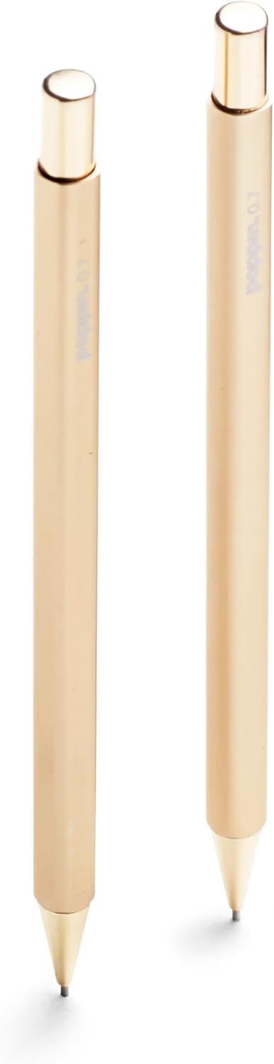Poppin Mechanical Pencils - Luxury Gold Finish 0.7mm, Hidden Eraser, Set of 2