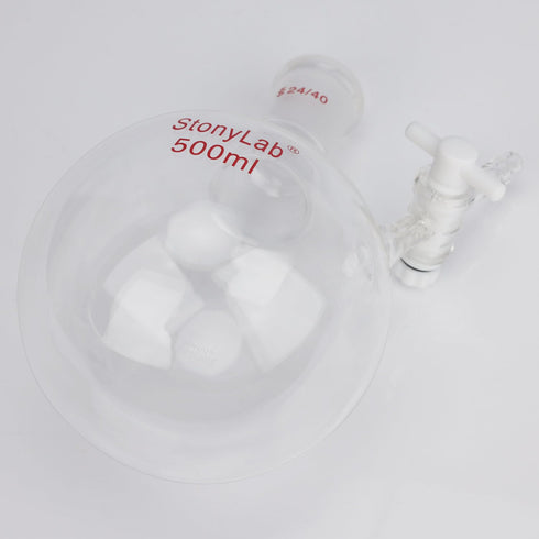 stonylab Borosilicate Glass Reaction Flask, Single-Neck with 24/40 Joint and PTFE Stopcock Valve, 500 ml
