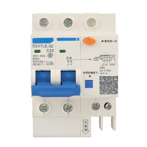 Oumefar Circuit Breaker, RCCB 2P + N Leakage Protection 32A Miniature Disconnect Switch, 30mA High Sensitivity RCD