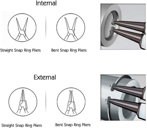 4 Pcs Heavy Duty Mini Snap Ring Pliers Set - External/Internal Circlip Pliers with Straight/Bent Jaw for Ring Remover