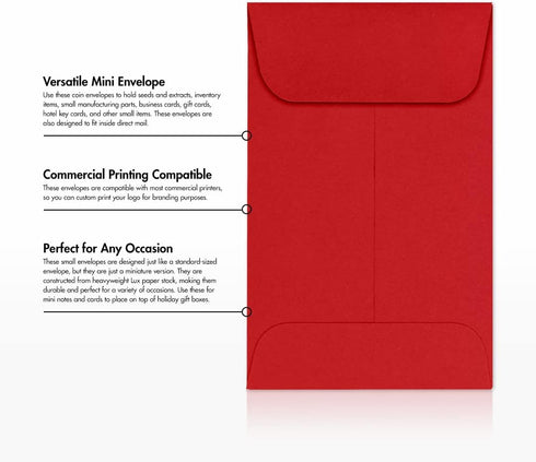 LUXPaper #1 Coin Envelopes | 2 1/4" x 3 1/2" | Ruby Red | 80lb. Text | 500 Qty