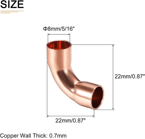 5/16 Inch Copper Pipe Fitting 90 Degree Elbow Adapter, 5 Pack for Water Pipe System, Copper Tone