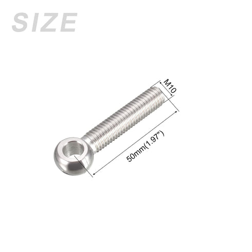 Shoulder Swing Lifting Bolt (M10x50mm) 2Pcs, 304 Stainless Steel Eye Bolts - for Home Renovation, Pipeline Gate Valves Fasteners, Silver