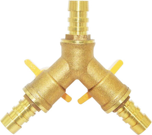 Beduan 3 Way Shut Off Ball Valve, 3/8" Hose Barb, Brass Y Shaped Valve with 2 Switches