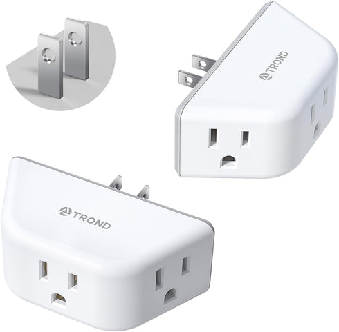 TROND 2 Pack 2 Prong to 3 Prong Outlet Adapter, 3-Way Outlet Splitter for Non-Grounded Outlets, White