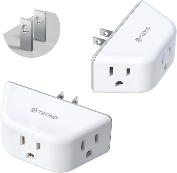 TROND 2 Pack 2 Prong to 3 Prong Outlet Adapter, 3-Way Outlet Splitter for Non-Grounded Outlets, White