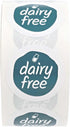 500 1" Blue Dairy Free Stickers / Small White Gloss Circle Labels/Chic Teal Lactose Free Food Safety Seals with Modern