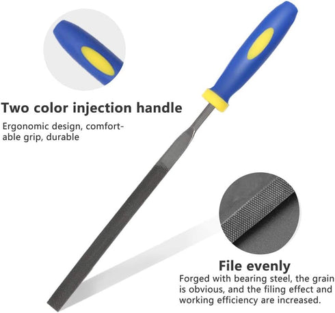 KALIM 10PCS Needle File Set, High Carbon Steel with Plastic Non-Slip Handle, 4mm Hand Tools for Wood, Plastic, Jewelry