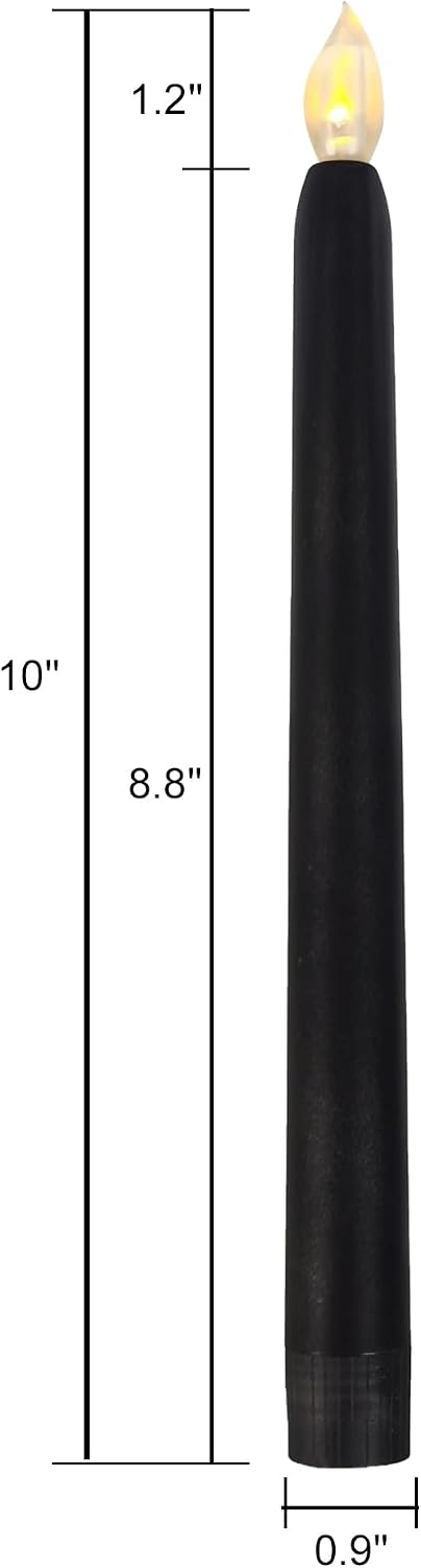 9 4 CANDLE CHOICE Black Halloween Flameless Taper Candles with Timer Tall Long Flicking Fake Battery Operated Electric