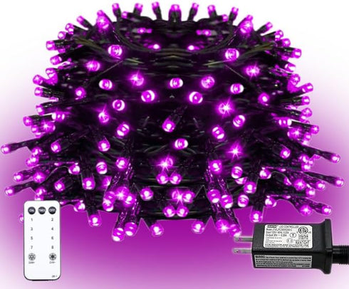 Taoushuleng 66FT 200LED String Lights, Purple Halloween Lighting with 8 Modes, Indoor Outdoor