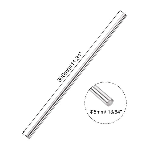 uxcell 5mm x 300mm 304 Stainless Steel Solid Round Rod for DIY Craft - 5pcs