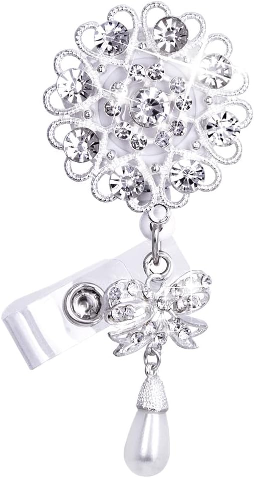 Handmade Bling Rhinestones Retractable Badge Reel, Name Badge Holder with Alligator Swivel Clip