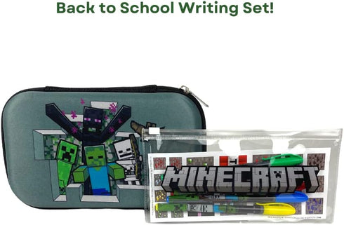 Innovative Designs Minecraft Pencil Case Set, Stickers and Gel Pens for Kids, Molded with Zip Closure