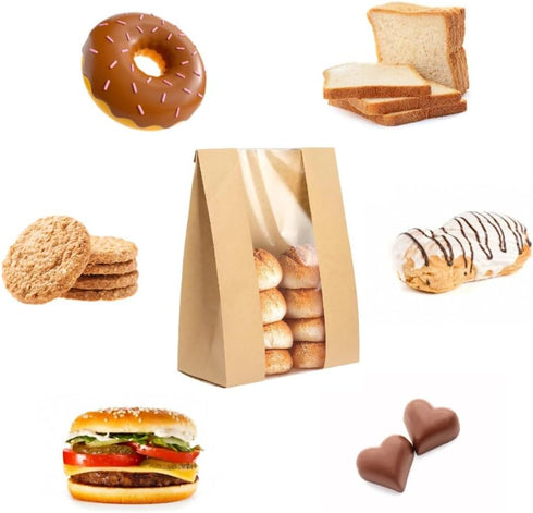 100pcs 13.7 8.3 3.5 Inch 120 Paper Bread Bags for Homemade Bread, Sourdough Bags with Window, x x Large Brown Kraft