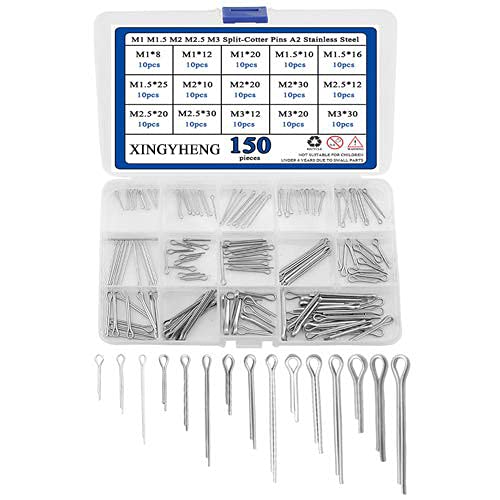 XINGYHENG 150pcs 15 Kinds 304 Stainless Steel GB91 M1 M1.5 M2 M2.5 M3 Split Cotter Clip Pins Assortment Kit