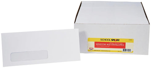 School Smart Window Envelopes, Gummed Flap Closure, No 10, White, Pack of 500