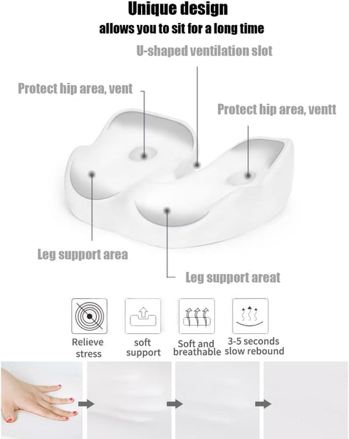 SQYROY Tailbone 18.9 15.3 5.5 Inches Breathable Memory Foam Seat Cushion for Back Pain, Coccyx Orthopedic Support