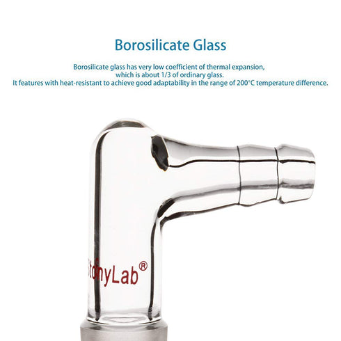 stonylab Glass 90 Degree Vacuum/Gas Adapter, Borosilicate Glass Bent Inlet Adapter with 14/20 Inner Joint for Lab