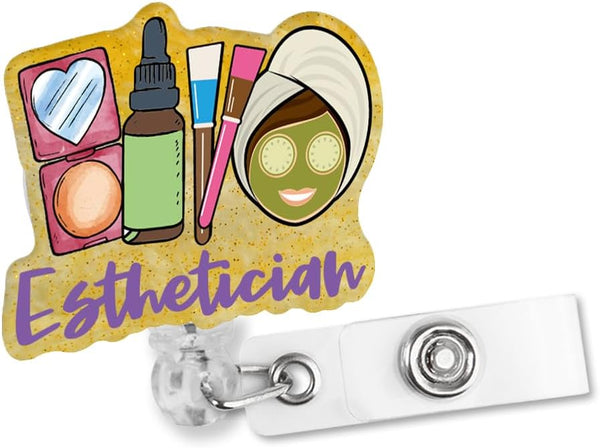 Sixrip Esthetician Retractable Glitter Badge Reel with Alligator Clip, Funny Badge Holder for