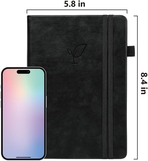 Lined Journal Notebook, A5, 400 Pages, Black Hardcover Leather Notebook, 100Gsm College Ruled Paper for Writing
