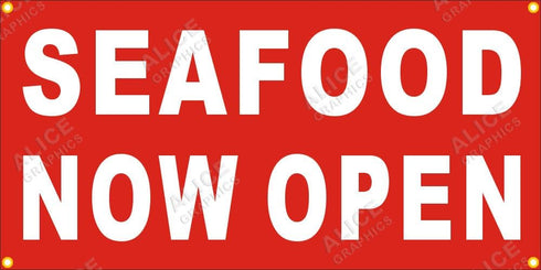 Alice Graphics 22" 44" X SEAFOOD NOW OPEN Vinyl Banner Sign, Existing Text Change Available (Optional)
