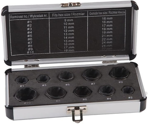10Pcs Damaged Screw Extractor & Bolt Extractor Set, Chrome-Molybdenum Steel Tool for Rusty Sockets, Nuts, Bolts