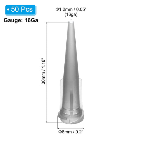 PATIKIL 16Ga Tapered Tip Dispensing Needle, 50Pcs Plastic Needle Tube Blunt Tips with Luer Lock, Gray