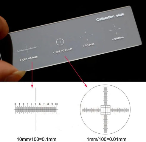 4 Scales Microscope Stage Micrometer Slide, Optical Glass Measuring Tool for Biological and Stereo Video Measurements