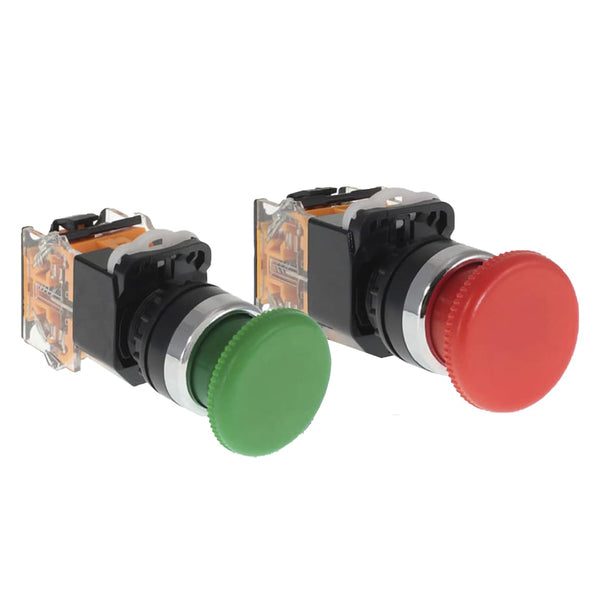 Emergency Push Button Switch, Green&Red Mushroom Head, for Home or Industrial Equipment (2 Pack)