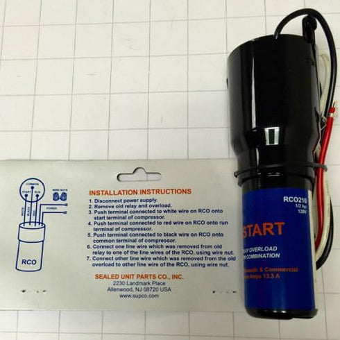 RCO210 Supco Solid State 3 N'1 Relay Overload Hard Start Capacitor - 1/2 HP 120V