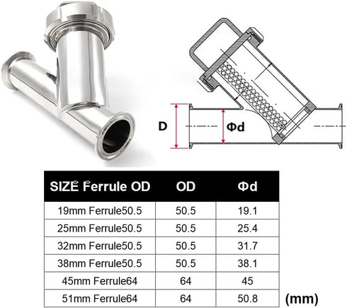 DYKWSWYX 1" 60-300 SS304, 25mm Fit(100 Stainless Steel Y-Strainer Tri Clamp Mesh - Sanitary Filter for Beer, Dairy