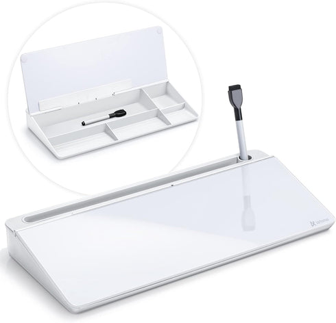 Varhomax Glass Desk Whiteboard with Storage, To-Do List Memo Desktop Dry Erase White Board for Home Office (White)