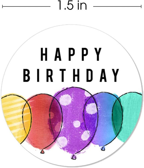 Modern Vibrant Watercolor Birthday Stickers, 6 Bright Balloons Designs, 500 Colorful Celebration Labels