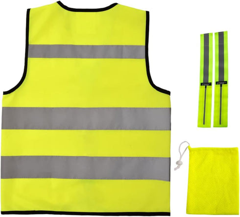Hi Vis Kids Safety Vest + 2 Reflective Bands & Bag, Toddler Safety Vest,Reflective Vest Kids With Zipper,Toddler Construction Vest For Cycling & Running