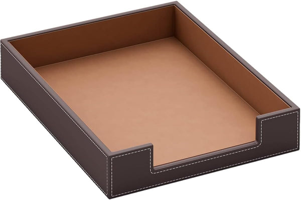 VOYUTHY Leather Letter Tray, Elegant Desk Organizer for Office Supplies, Mail, Paper, and Magazine Storage