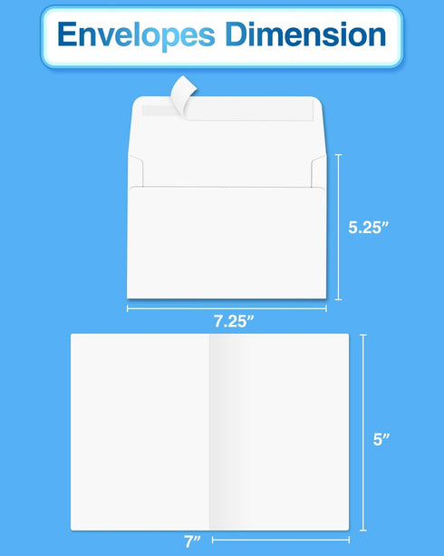 Blank-Cards-and-Envelopes 60 Pack - 5 x 7 Folded Cardstock with A7 White Envelopes-for-Invitation, Heavyweight Blank-Note-Cards-and-Envelopes Self Seal Printable for Greeting Party Birthday by Poever