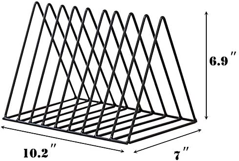 Sooyee Black Magazine Holder, 9 Slot Desktop File Sorter Organizer, Triangle Bookshelf Decor for Home Office