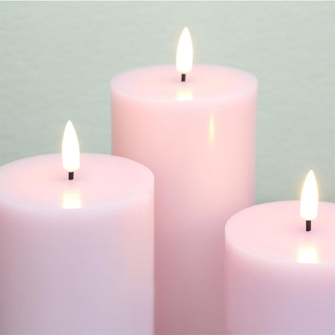 Set 3 Pink Flameless Pillar Candles with Remote, LED Candles Battery Operated, Real Wax Flickering Electric Fake