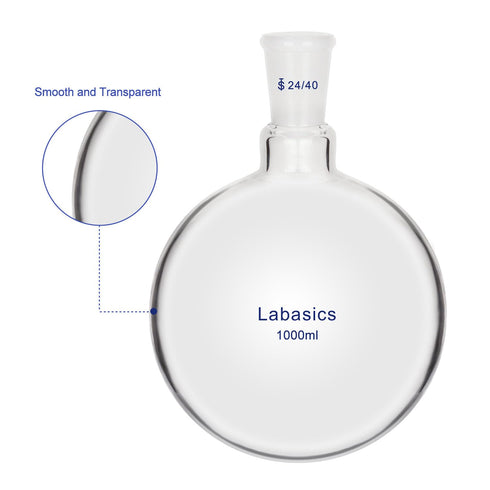 Glass Round Bottom Flask, Borosilicate Heavy Wall Short Neck, 1000 ml with 24/40 Standard Taper Joint