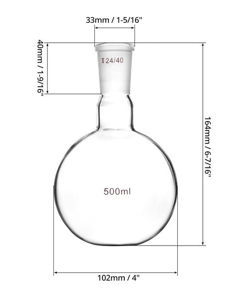 QWORK Glass 500ml Single Neck Flat Bottom Boiling Flask, 24/40 Standard Joint, Heavy Wall Lab Glassware