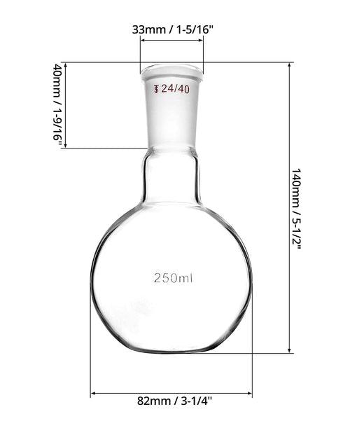 250ml 24/40 250mL QWORK Glass Single Neck Flat Bottom Boiling Flask, with Standard Joint, Heavy Wall Distillation