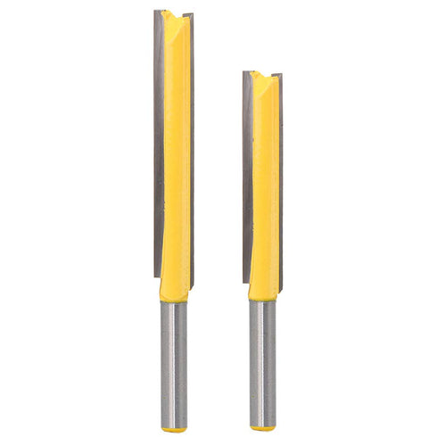 Yakamoz 2Pcs Long Straight Router Bit Set, 1/4-Inch Shank, Double Flute Wood Milling Cutter, 2" & 3" Cutting Height