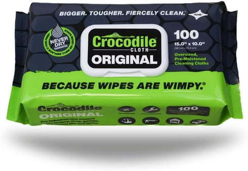 Crocodile Cloth Industrial Hand & Tool Cleaning Wipes, Heavy-Duty 10" x 15" Size, 100 Count Multi-Surface Cleaning