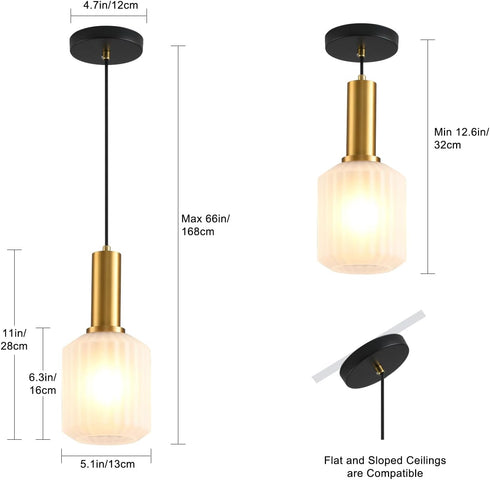 AOJUNSANSAN 2 Pack Mid Century Frosted Glass Pendant Light Fixture Brushed Gold Pendant Lights Kitchen Island Modern