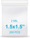 1.5''x 1.5'', (Pack of 200) 2 mil Thick Clear Plastic Reclosable Zip Poly Bags with Resealable Lock Seal for Storage