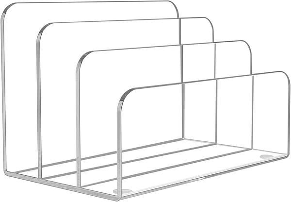 Desk Mail Organizer, 3 Section Clear Acrylic File Holder, Vertical Lightweight Envelope Holder for Office, Home, School