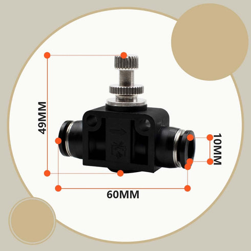 3 Pcs 10mm Tube OD Air Flow Control Valve,Union Pneumatic Speed Control Flow Controller PSA-010 Straight Union Push to Connect Tube Fitting Regulator Valve